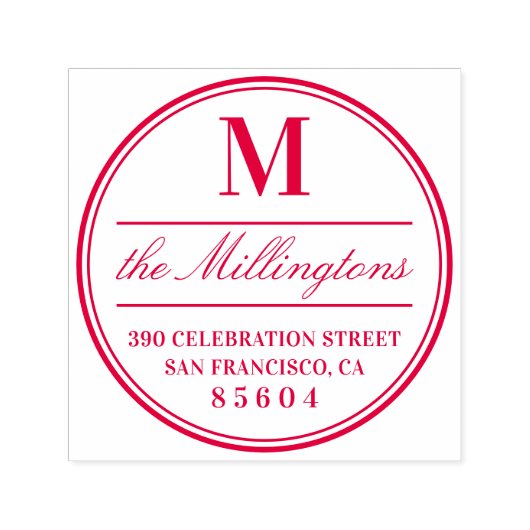 Omcirkeld monogram familienaam script retouradres  zelfinktende stempel (Design)