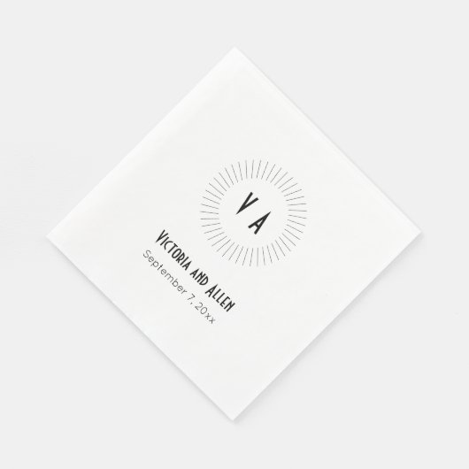 Omcirkeld monogram met naam en trouwdatum servet (Hoek)