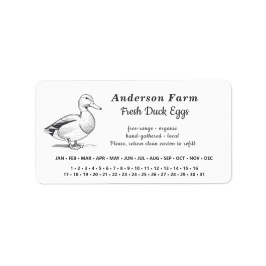 Omcirkelde datum - Boerderij Eend Eieren Witte Sti Etiket (Voorkant)
