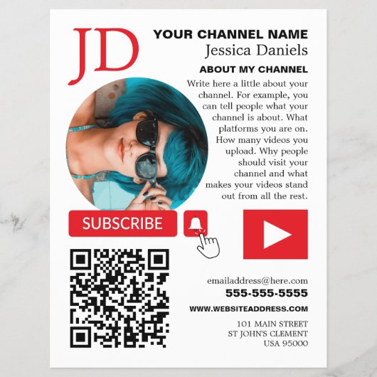 Omcirkelde foto & QR-code, YouTube - Vlogger Flyer (Voorkant)