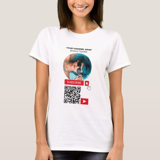 Omcirkelde foto & QR-code, Youtube - Vlogger T-shirt (Voorkant)