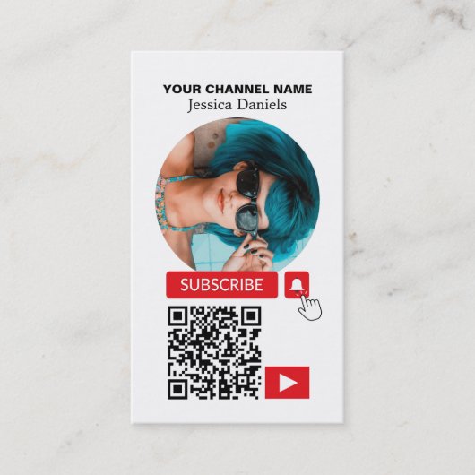 Omcirkelde foto & QR-code, YouTube - Vlogger Visitekaartje (Voorkant)