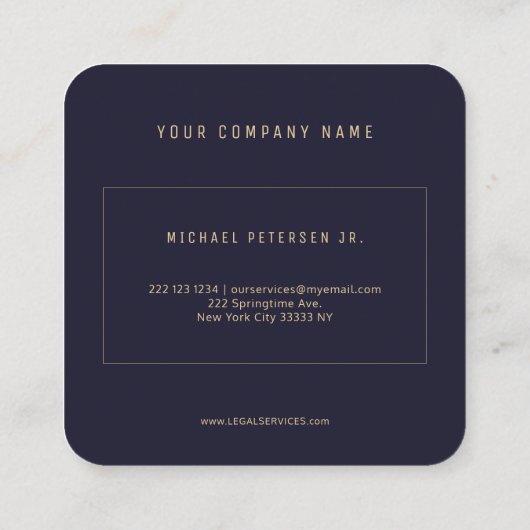 Omcirkelde monogram marine goud juridisch adviseur vierkante visitekaartje (Achterkant)