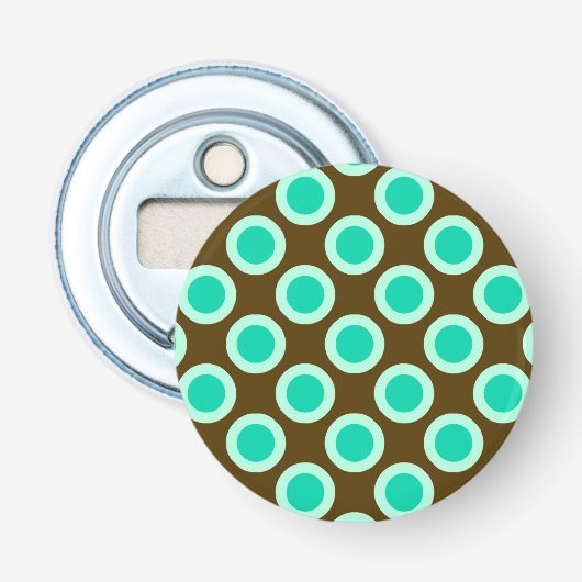 Omcirkelde stippen, bruin en turkooizen button flesopener (Voorkant)