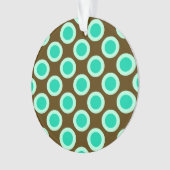 Omcirkelde stippen, bruin en turkooizen ornament (voorkant)