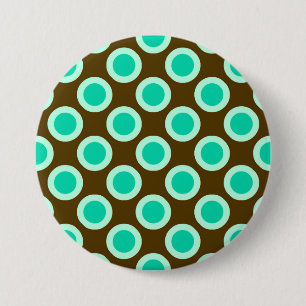 Omcirkelde stippen, bruin en turkooizen ronde button 7,6 cm