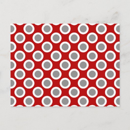 Omcirkelde stippen, diep rood en grijs briefkaart (Voorkant)