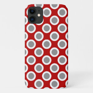 Omcirkelde stippen, diep rood en grijs iPhone 11 hoesje