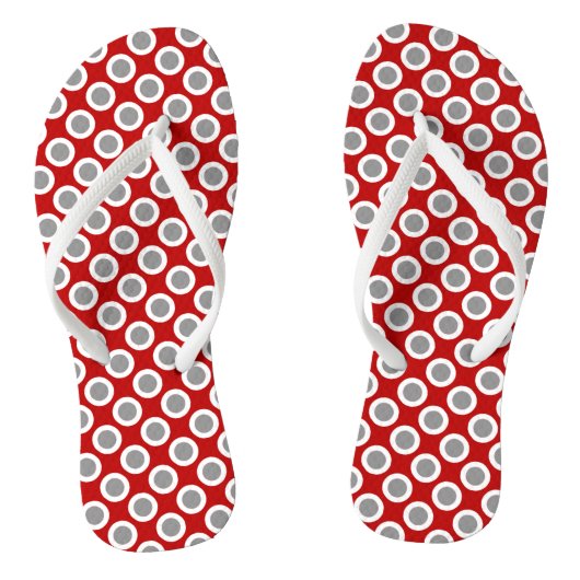 Omcirkelde stippen, diep rood en grijs teenslippers (Voetbed)