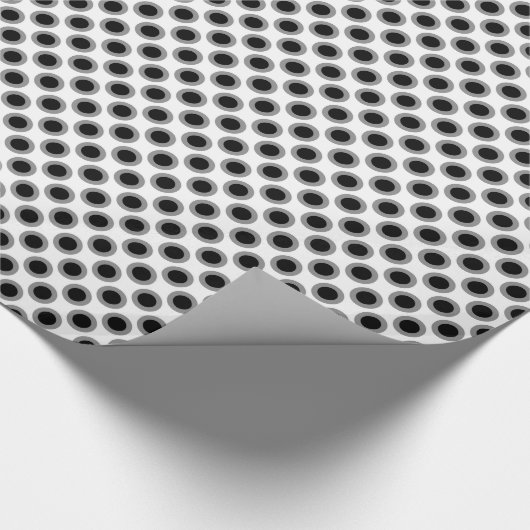 Omcirkelde stippen, grijs, zwart en wit cadeaupapier (Hoek)