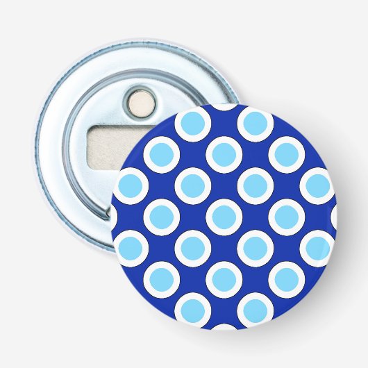 Omcirkelde stippen, kobalt blauw en wit button flesopener (Voorkant)