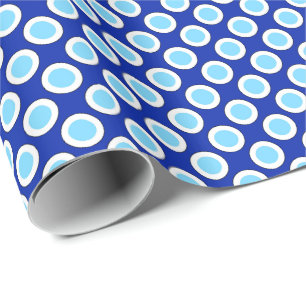 Omcirkelde stippen, kobalt blauw en wit cadeaupapier