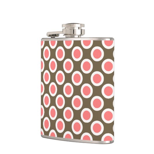 Omcirkelde stippen, taupen en koraalroze heupfles (Links)