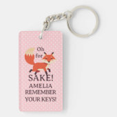 Omdat De Vos Pink en Witte Stippen Sleutelhanger (achterkant)