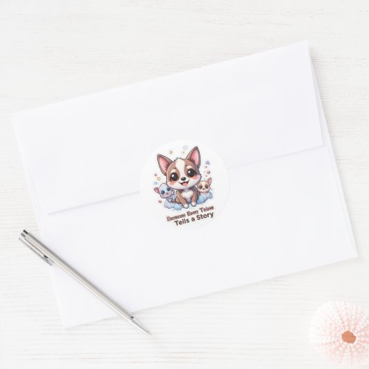 Omdat elke taleus een verhaal vertelt Knuffel Pupp Ronde Sticker (Envelop)