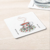 Omdat gelukkig van theeslogan houdt, bekerrozen kartonnen onderzetters (Schuin)