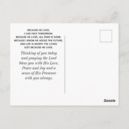 Omdat hij leeft dat ik morgen kan zien Hymn Briefkaart (Achterkant)