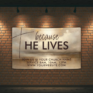 Omdat hij leeft Pasen Christelijke aangepaste prom Spandoek