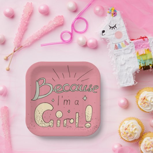 Omdat ik een feministisch meisje ben papieren bordje (Feest)