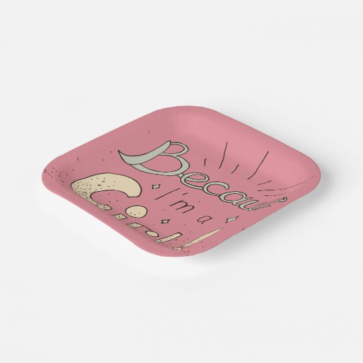 Omdat ik een feministisch meisje ben papieren bordje (Gebogen)