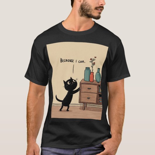 “Omdat ik kan” Zwarte Kat - Grappige Minimaal Post T-shirt (Voorkant)