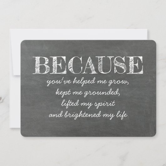 Omdat je mijn leven ophelderde BRIDESMAID CARD Kaart (Voorkant)
