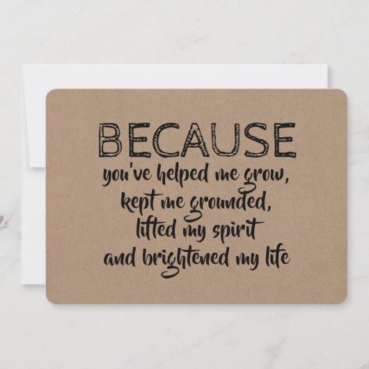 Omdat je mijn leven ophelderde BRIDESMAID CARD Kaart (Voorkant)