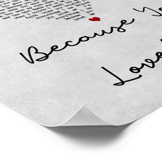 Omdat je van me houdt, Grijze Zong Lyric Print (Hoek)