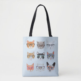 Omdat Katten Tekst Bewerkbare Hipster Katten in Br Tote Bag