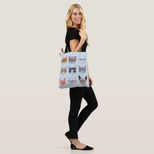Omdat Katten Tekst Bewerkbare Hipster Katten in Br Tote Bag (Op model)