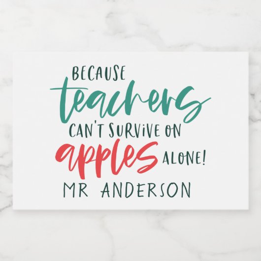 Omdat leraren niet alleen op appels kunnen overlev sparkling wijnetiket (Enkel label)