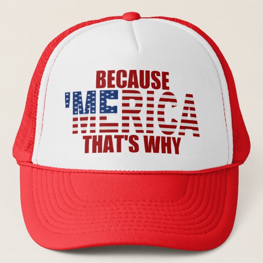 OMDAT 'MERICA DIE WAAROM Tucker Hat (rood) IS Trucker Pet (Voorkant)