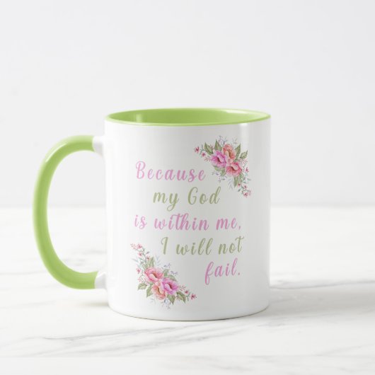 "Omdat mijn God in mij is" bloemenmok Mok (Links)