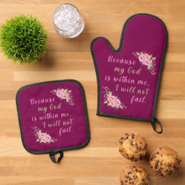 "Omdat mijn God in mij is" (Wijn) Ovenwant & Pannenlap Set
