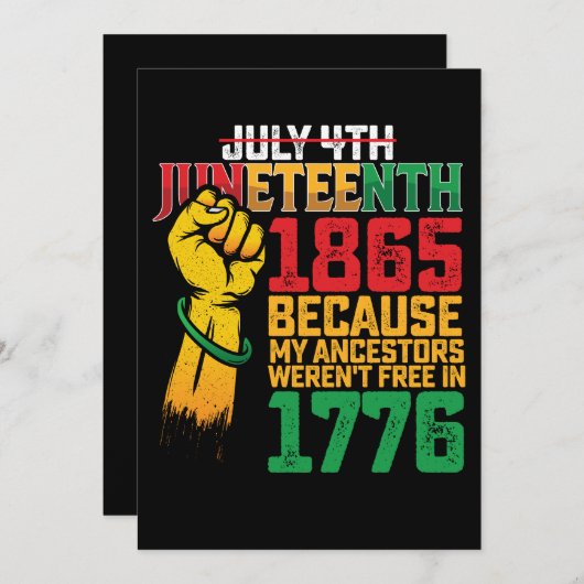 Omdat mijn voorouders niet vrij waren op 4 juli 17 kaart (Voorkant / Achterkant)