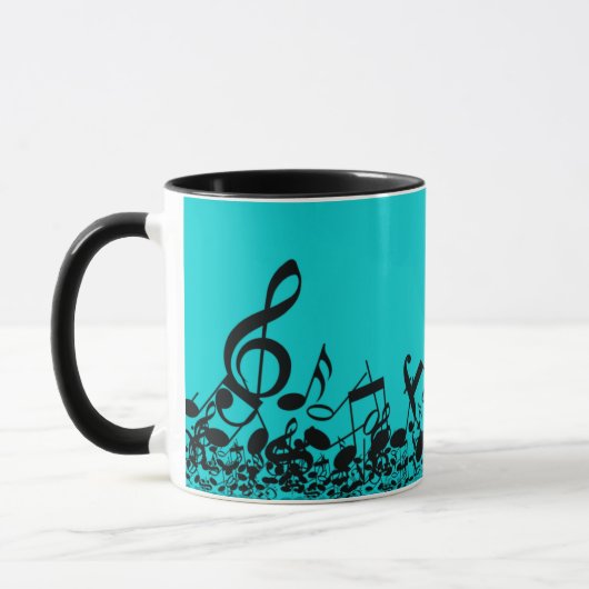 Omdat muziek - Musical Notes Black Turquoise Gift Mok (Links)