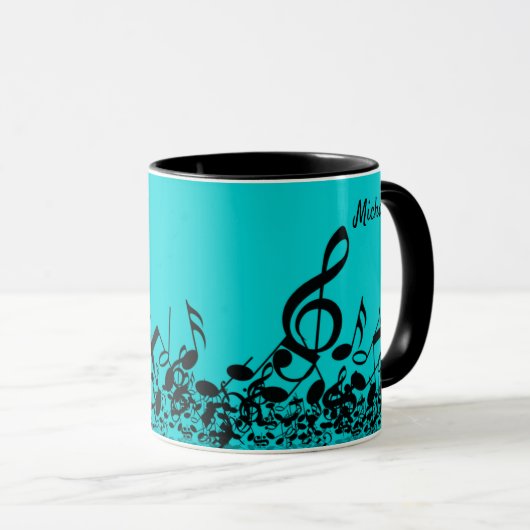 Omdat muziek - Musical Notes Black Turquoise Gift Mok (Voorkant rechts)