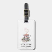 Omdat thee gelukkig slogan vindt,  bekerrozen bagagelabel (Voorkant verticaal)