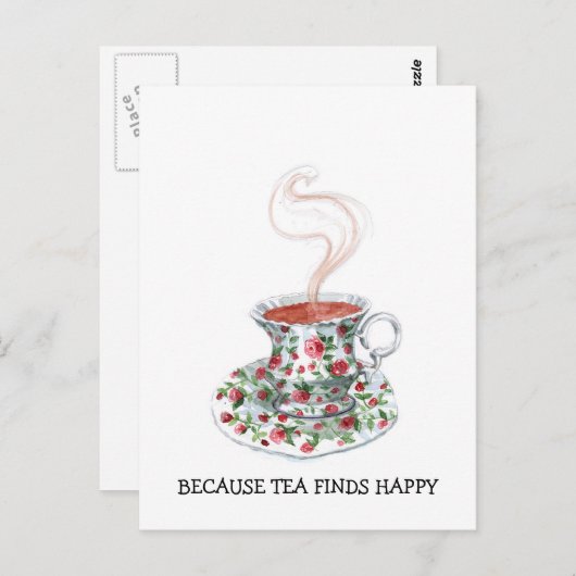 Omdat thee gelukkig slogan vindt,  bekerrozen briefkaart (Voorkant / Achterkant)