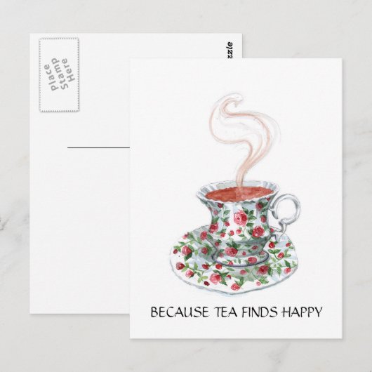 Omdat thee gelukkig slogan vindt,  bekerrozen briefkaart (Voorkant / Achterkant)