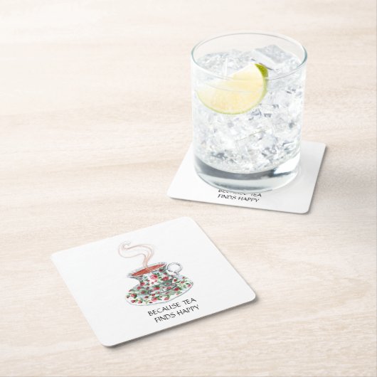 Omdat thee gelukkig slogan vindt,  bekerrozen kartonnen onderzetters (Insitu)