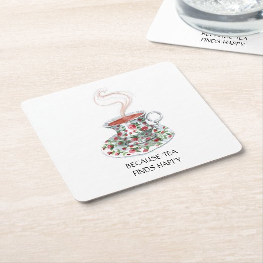 Omdat thee gelukkig slogan vindt,  bekerrozen kartonnen onderzetters (Schuin)