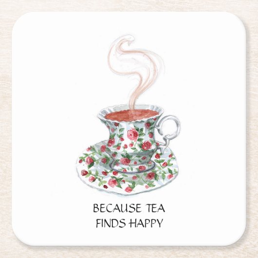 Omdat thee gelukkig slogan vindt,  bekerrozen kartonnen onderzetters (Voorkant)