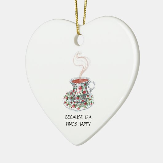 Omdat thee gelukkig slogan vindt,  bekerrozen keramisch ornament (Links)