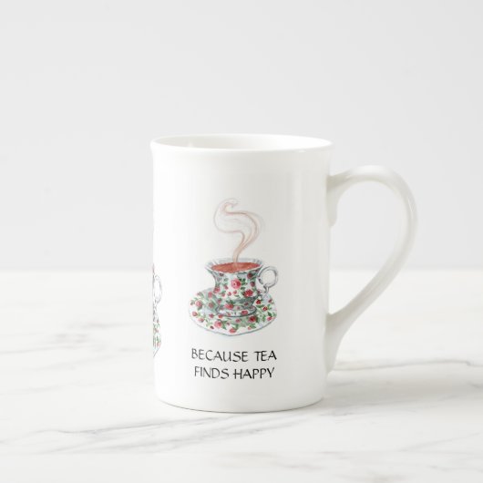 Omdat thee gelukkig slogan vindt,  bekerrozen porselein kop (Rechts)