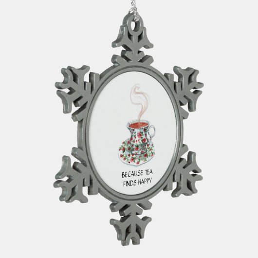Omdat thee gelukkig slogan vindt,  bekerrozen tin sneeuwvlok ornament (Links)