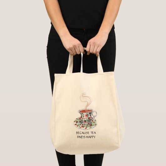 Omdat thee gelukkig slogan vindt,  bekerrozen tote bag (Voorkant (product))