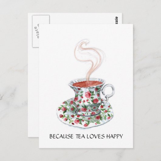 Omdat thee van vrolijke slogan houdt,  bekerrozen briefkaart (Voorkant / Achterkant)