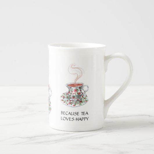 Omdat thee van vrolijke slogan houdt, bekerrozen porselein kop (Rechts)