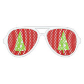 :ome Witte Polka Dots Kerstboom Aviator Zonnebril (Voorkant)
